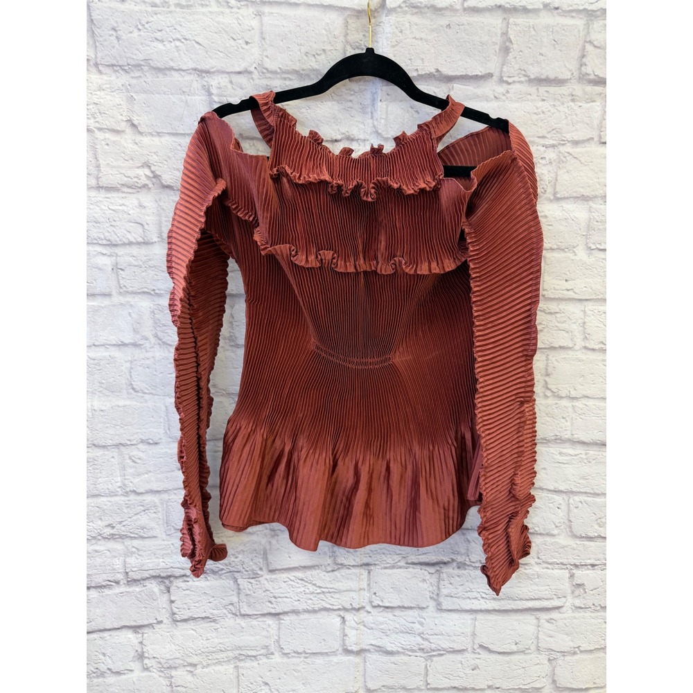 Georgia Hardinge Rust Sunray Pleated Ruffle Cold Shoulder Top UK 10 US 6